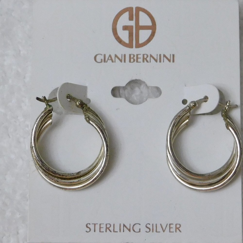 J109 Gray Tone Sterling Silver Hoop Earrings